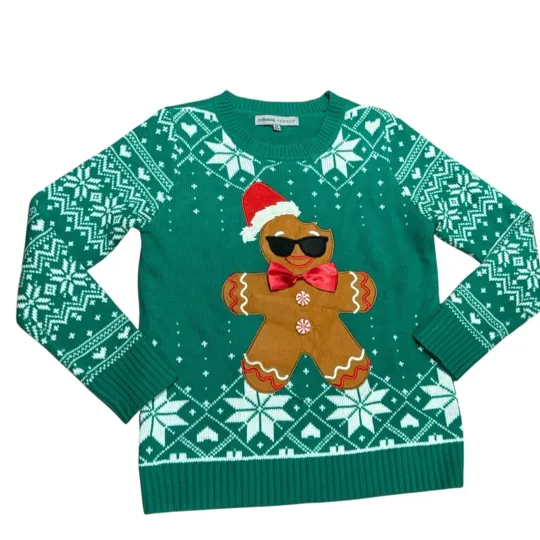 Discover Absolutely Famous Womens Medium Green Ugly Christmas Sweater Gingerbread
