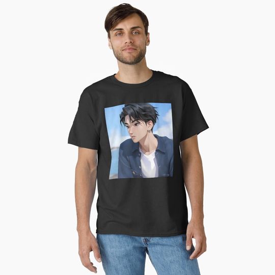 Discover Jinu KPop Demon Hunters Anime Boy Earring Ocean Breeze Blue Sky Classic T-Shirt