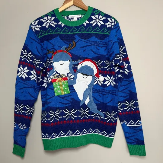 Discover Celebrate Together Ugly Christmas Sweater Dolphins Unisex Size SMALL
