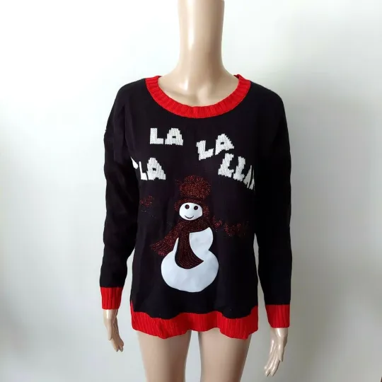 New York Laundry Womens Ugly Christmas Sweater Size Large Rhinestone Snowman