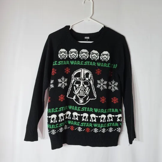 Discover STAR WARS Ugly Christmas Sweater Darth Vader Troopers Snowflakes Size M