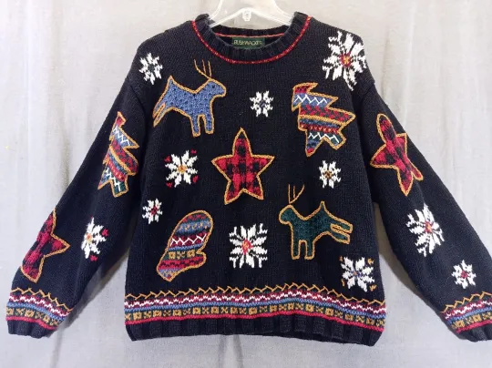 Discover Bushwacker sweater Women large Black embellished Ugly Christmas