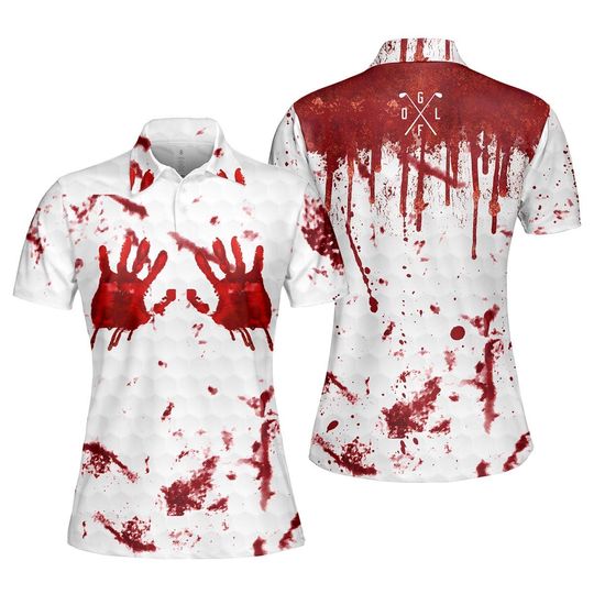 Discover Halloween Blood Splatter Polo Shirt for Women, Scary Horror Costume Golf Shirt, Creepy Handprint Sleeveless Polo, Halloween Party Outfit