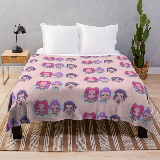 Huntrix Kpop Demon Hunters Chibi Throw Blanket