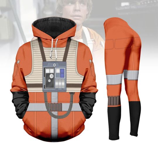 Halloween Luke Skywalker Pilot Costume Hoodie/Leggings, Disney Star Wars Shirt, Rebel Flight Suit Cosplay Hoodie,Movie Character Outfit