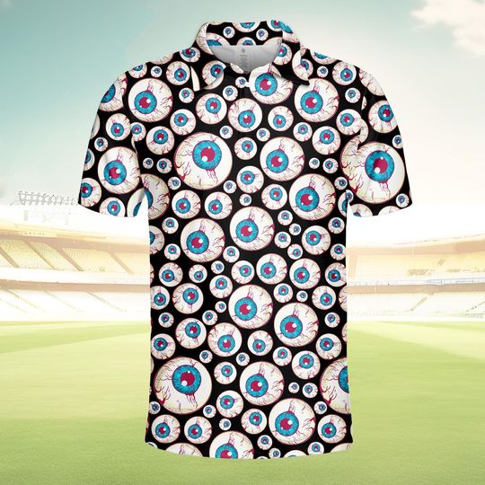 Spooky Halloween Eyeball Polo Shirt Men Women, Funny Horror Golf Polo