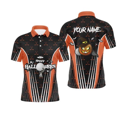 Personalized Halloween Golf Polo Shirt: Pumpkin Ball Design