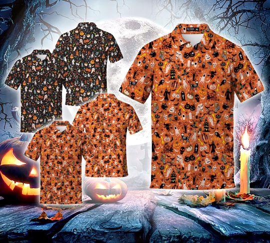 Discover Halloween Polo Shirt Men Vintage Halloween Shirt  Pumpkin Face Skeleton Ghost Skull Shirt Polos for Men