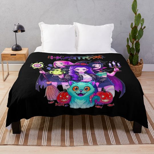 Huntrix KPop Demon Hunters Halloween Witches Throw Blanket
