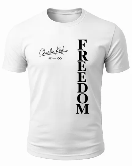 Discover Charlie Kirk Freedom Signature USA American Patriotic White T Shirt