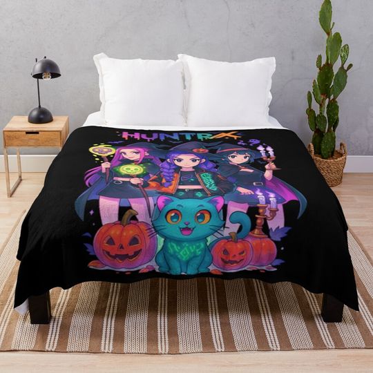 Spooky Huntrix Witches Halloween Kpop Demon Hunter Throw Blanket