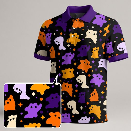 Ditto Polo Shirt, Cute Ghost Pattern Shirt, Shiny Ditto Inspired Tee