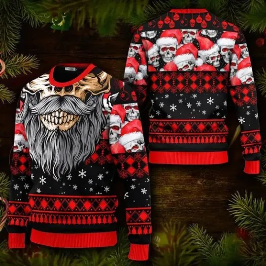 Cool Beard Skull Team Skull Ugly Christmas Sweater