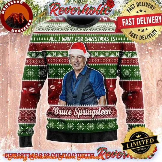 Bruce Springsteen All I Want For Xmas Holiday Gift Ugly Christmas Sweater