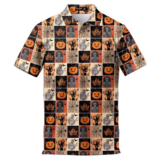 Halloween Mummy Pumpkin Mens Golf Polo Shirts Short Sleeve Mens Golf Shirt