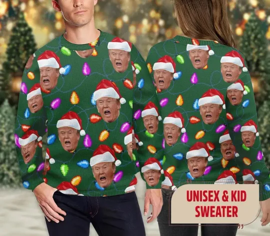 Santa Trump Ugly Christmas Light Sweater, Trump 2024 Ugly Sweater, Funny Trump