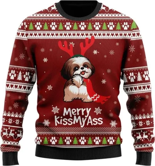 Shih Tzu Naughty Dog Ugly Christmas Sweater, Love Shih Tzu Dog Ugly Xmas Sweater