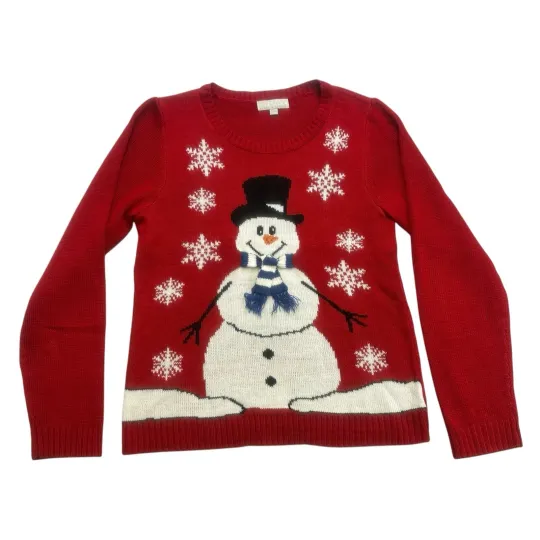 Discover Carolyn Taylor Christmas Sweater XL Red White Snowman Snowflakes Long Sleeve