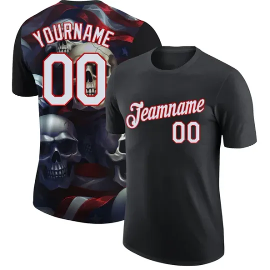 Discover 2024 Cheap Custom -Red 3D Skull And American Flag Performance T- Shirt