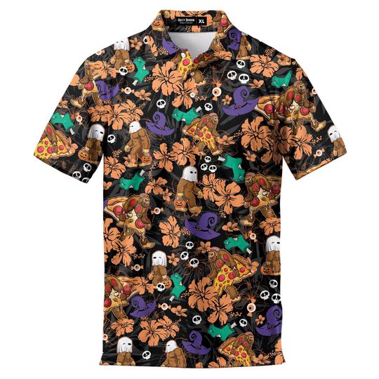 Halloween Bigfoot Men Golf Polo Shirts Short Sleeve Sasquatch Mens Golf Shirt Moisture Wicking Dry Fit Performance Sport Short Sleeve Golf 3