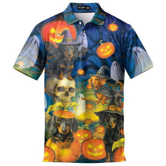 Discover Halloween Dog Mens Golf Polo Shirts Short Sleeve Bulldog Mens Golf Shirt Moisture Wicking Dry Fit Performance Sport Short Sleeve Golf