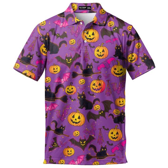 Discover Halloween Black Cat Mens Golf Polo Shirts Short Sleeve Mens Golf Shirt Moisture Wicking Dry Fit Performance Sport Short Sleeve Golf