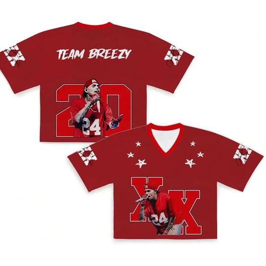 Chris Brown Red Crop Top Jersey Breezy Bowl Stadium World Tour Mesh Shirt, Womens Concert Outfit, Rave Festival Top