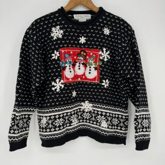 Discover Vintage Ugly Christmas Sweater Women’s Petite Large Victoria Jones Snowflake