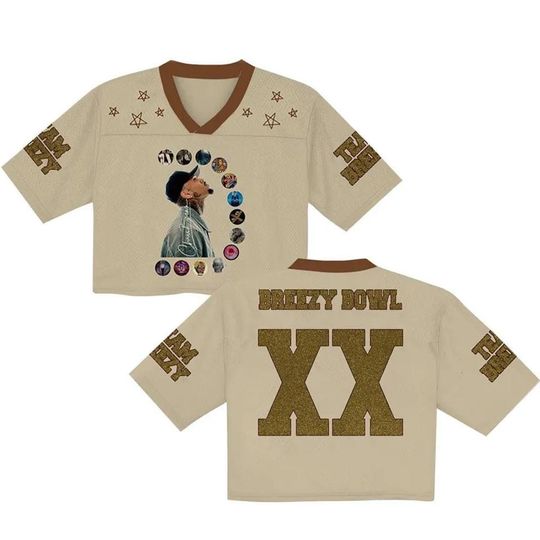 Discover Vintage Chris Brown Crop Top Jersey Breezy Bowl Stadium World Tour Mesh Shirt, Womens Concert Outfit, Rave Festival Top