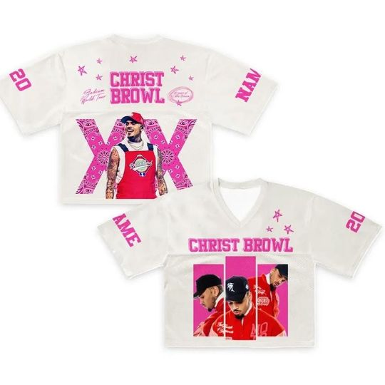 Pink Chris Brown Crop Top Jersey Breezy Bowl Stadium World Tour Mesh Shirt, Womens Concert Outfit, Rave Festival Top
