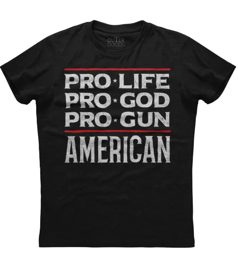 Discover Donald Trump Pro Life Pro God Pro Gun American Flag T-Shirt Men’s MAGA Election