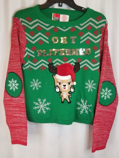 Spencer's Women's Holiday Sweater Get Blitzened Ugly Sweater Sequin Medium