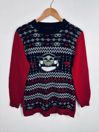 Discover Star Wars Baby Yoda Ugly Christmas Sweater Women Medium Red Black Mandalorian
