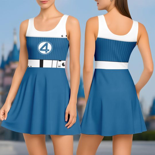 Sue Storm Costume Skater Dress, Invisible Woman Dress, Fantastic Four Cosplay Dress, Invisible Woman Outfit, Superhero Costume Dress