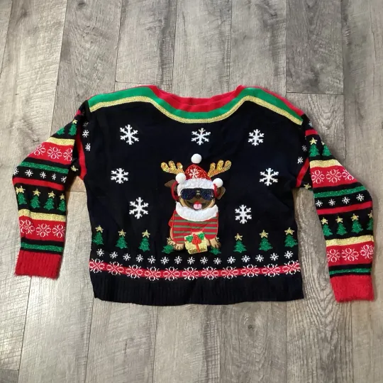 Blizzard Bay Pug Dog Ugly Christmas Sweater Women’s Size Medium