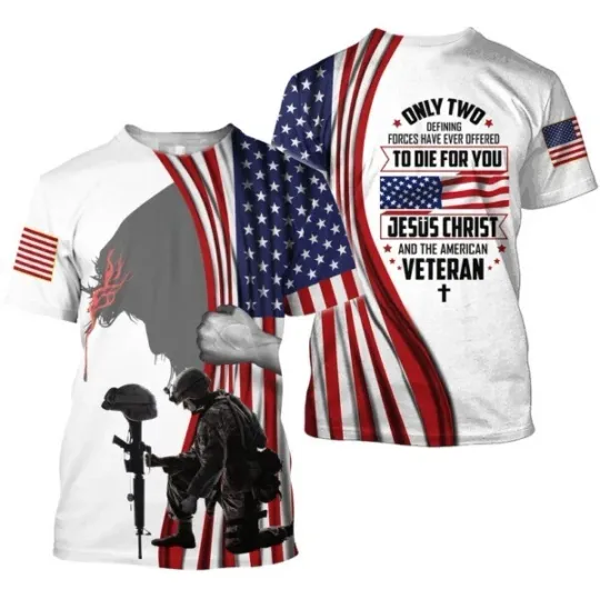 Discover Jesus Christ And The American Veteran American Flag All Over Print 3D Shirt