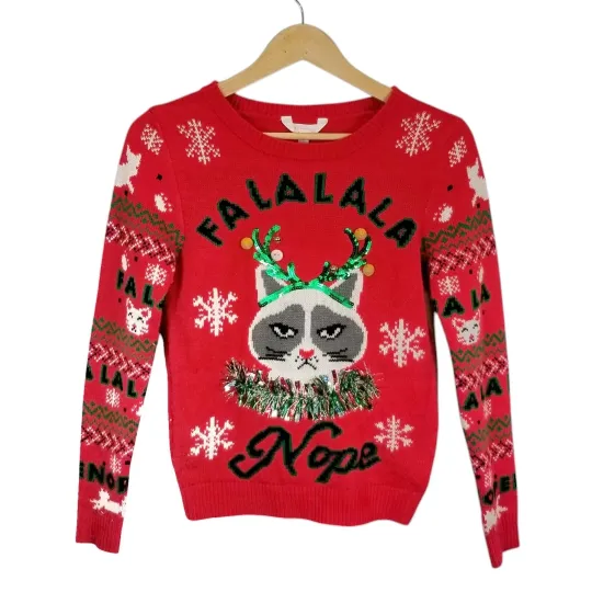 Discover Ugly Christmas Sweater FaLaLaLaLa Nope Grumpy Cat Red Size Small