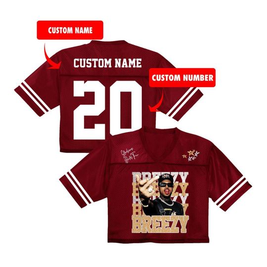 Discover Chris Brown Tour Crop top Jersey Full Mesh, Breezy Bowl XX 2025 Shirt, Breezy Bowl Jersey, Gift For Fans