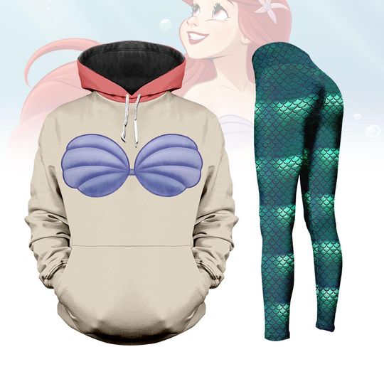 Discover Disney Ariel Princess Costume Hoodie/Leggings, Little Mermaid Cosplay, Disneybound Shirt, Halloween Hoodie For Women, Gift For Her