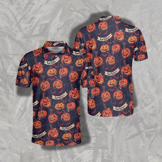 Halloween Pumpkin Polo Shirt Happy Halloween Jack O Lantern Print
