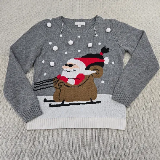 Discover Carolyn Taylor Sweater Womens Large Gray Cool Santa Snowballs Ugly Christmas