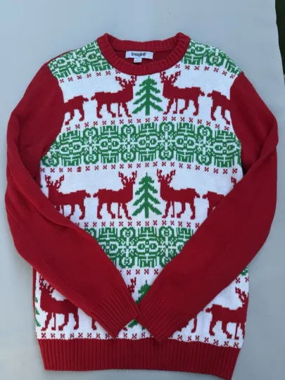 Discover Imagine8 Adult Christmas Sweater Sz M Ugly Christmas Sweater Raindeer Trees EUC