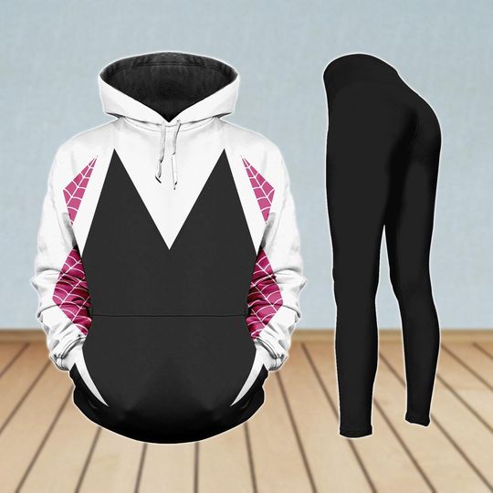 Spider Gwen Costume Hoodie, Gwen Stacy Spidey Women Leggings, Superhero Shirt, Ghost Spider Cosplay Shirt,Halloween Costume Gift For He