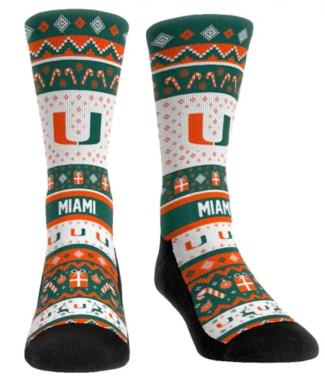 Discover Miami Hurricanes Tacky Ugly Sweater Socks Sz. Men’s L/LX 9-13
