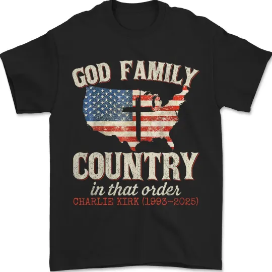 God Family Country T-Shirt with American Flag Retro Design