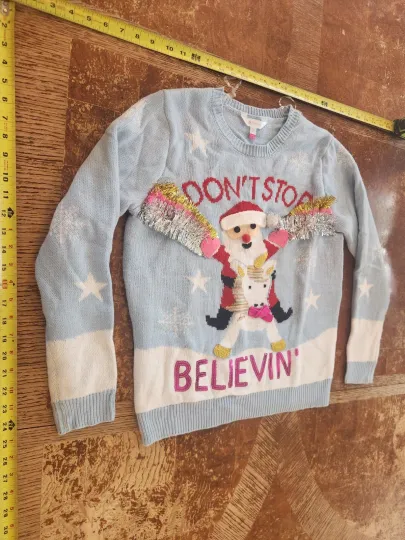 NO BOUNDARIES Ugly Christmas Sweater - Light Blue Santa Size Large #S63