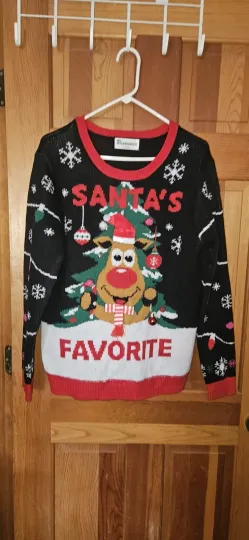 Discover Santa Favorite Ugly Christmas SWEATER Size XL Long Sleeve Black