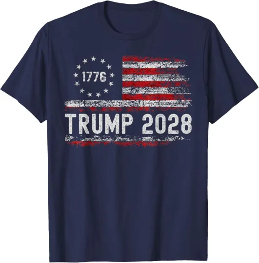 Discover Trump 2028 T-Shirt Vote Donald Trump American Flag Unisex Tee