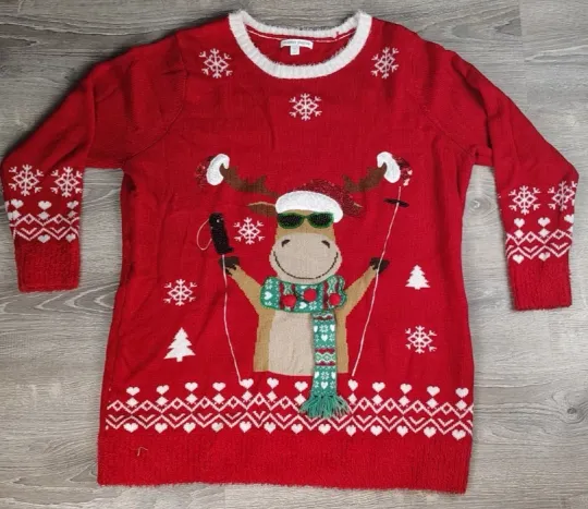 Discover Celebrate Together Women's Christmas Knit Ugly Sweater 2X Long Sleeve Reindeer