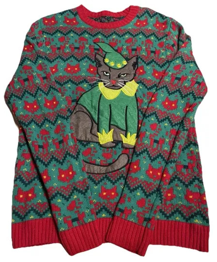 Discover 33 Degrees | Ugly Christmas Grumpy Cat Elf Bell Sweater Kitten Ugly Sweater Sz L